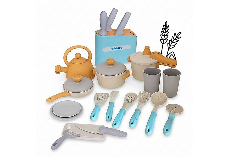 alldoro Spiel-Kochgeschirr Koch- und Geschirrset mit Messerblock für die Ki günstig online kaufen