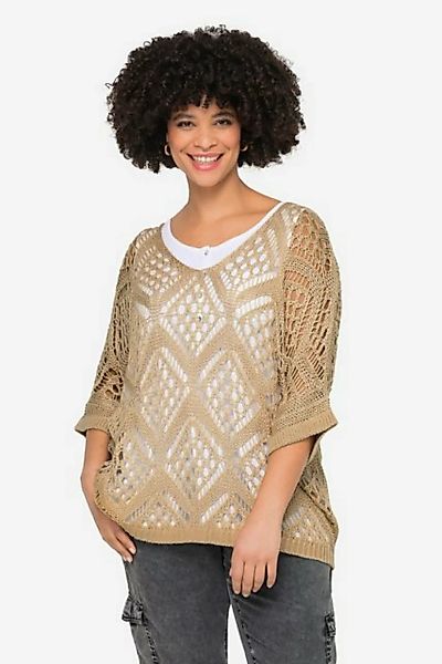 Angel of Style Strickpullover Pullover oversized Ajourstrick V-Ausschnitt günstig online kaufen