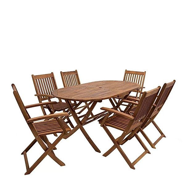 Gartentischgruppe mit ovalem Tisch klappbaren Stühlen (siebenteilig) günstig online kaufen
