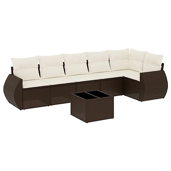 vidaXL 7-Tlg Garten-Sofagarnitur mit Kissen Braun Poly Rattan 3221402 günstig online kaufen