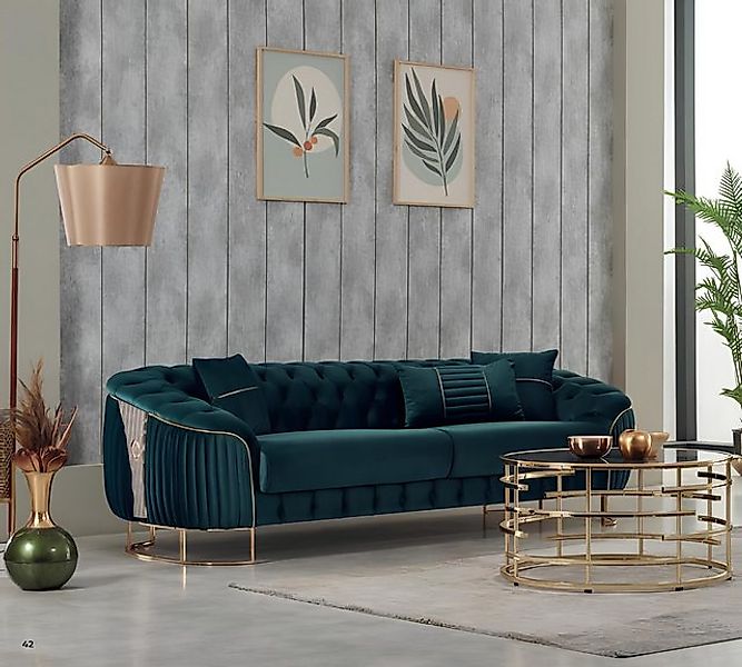 JVmoebel Sofa Dreisitzer Sofa 3 Sitzer Stoffsofa Polstersofa Couch Grün Lux günstig online kaufen