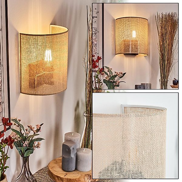 hofstein Wandleuchte Wandlampe aus Metall/Bast/Wienergeflecht in günstig online kaufen