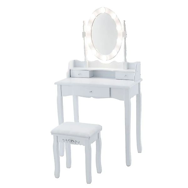 Costway Schminktisch mit Led-Beleuchtung 3 Schubladen Weiß günstig online kaufen