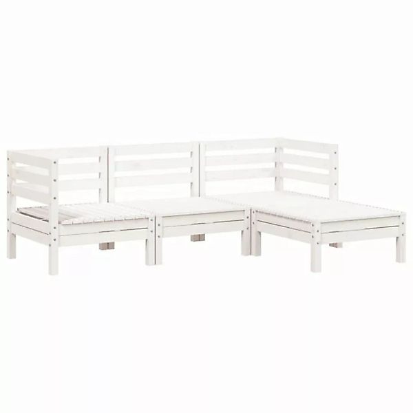 vidaXL Loungesofa Gartensofa 3-Sitzer mit Hocker Weiß Massivholz Kiefer, 1 günstig online kaufen