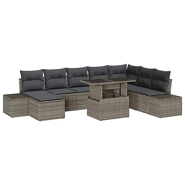 vidaXL Gartensofa-set mit Kissen mit Speicher 9-Tlg Grau Poly-Rattan 334923 günstig online kaufen