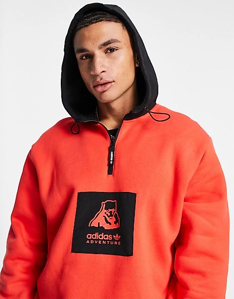 adidas Originals – Adventure – Kapuzenpullover in Rot mit Polarbär-Grafik günstig online kaufen