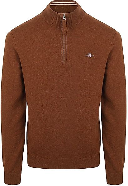Gant Halfzip-Wollpullover mit Logo Braun - Größe L günstig online kaufen