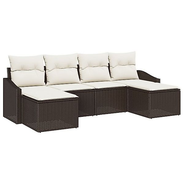 vidaXL Loungesofa 6-teilige Garten Essgruppe mit Kissen Braun Poly Rattan, günstig online kaufen