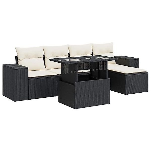 vidaXL 6-Tlg Garten-Sofagarnitur mit Kissen Schwarz Poly Rattan 3326777 günstig online kaufen