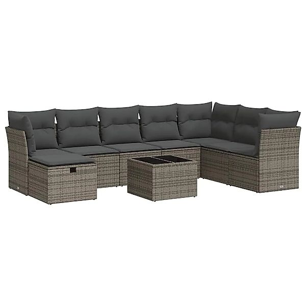 vidaXL 9-Tlg Garten-Sofagarnitur mit Kissen Grau Poly Rattan 3325346 günstig online kaufen