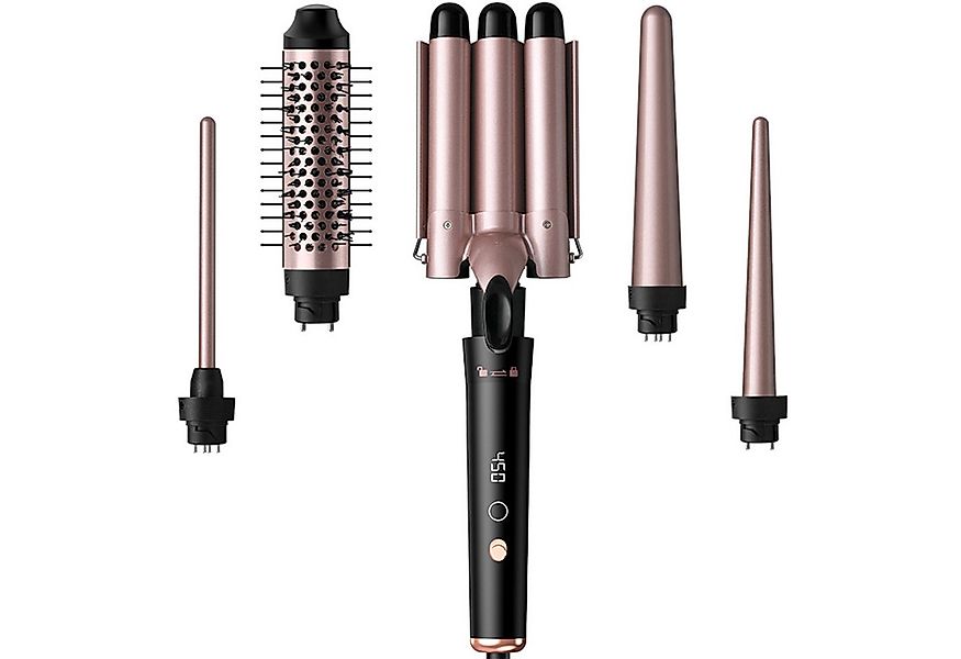 Comfy Mate Lockenstab 3 Fässer Welleneisen Lockenstäbe 5 in 1 mit Lockenbür günstig online kaufen