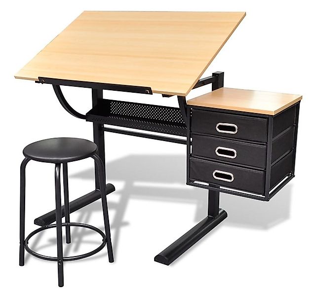 vidaXL Zeichentisch Zeichentisch mit neigbarer Tischplatte 3 Schubladen und günstig online kaufen