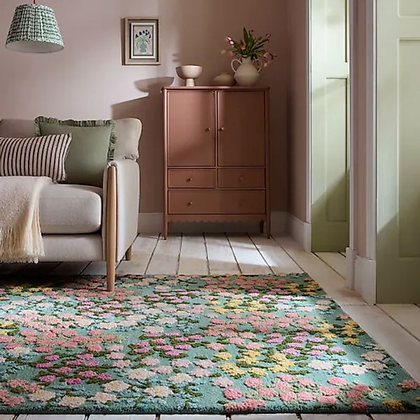 FLAIR RUGS Wollteppich »Emilia Floral«, rechteckig, 9 mm Höhe, Hoch-Tief-St günstig online kaufen