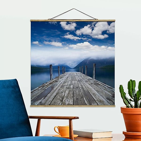 Stoffbild Berge mit Posterleisten - Quadrat Nelson Lakes National Park günstig online kaufen