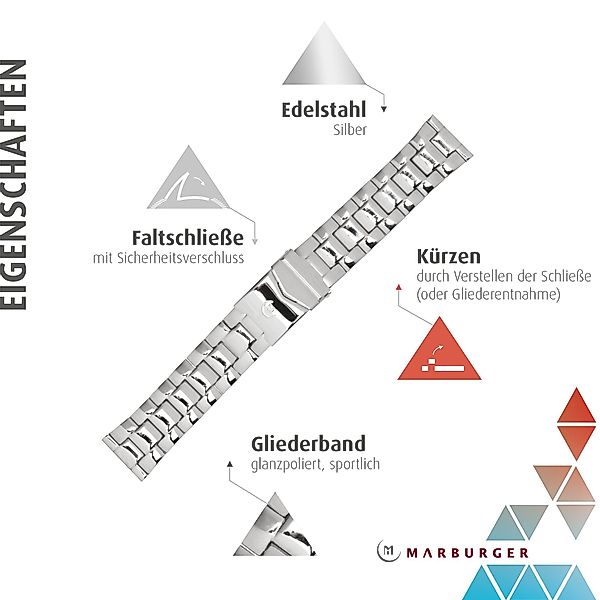 MARBURGER Uhrenarmband 24mm Edelstahl Silber günstig online kaufen
