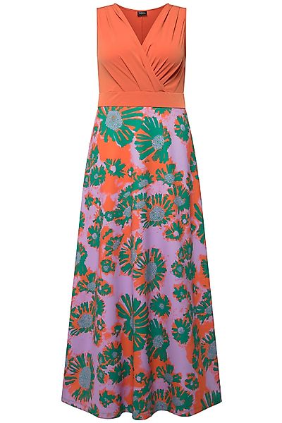 Ulla Popken Cocktailkleid Jersey-Maxikleid Blüten V-Ausschnitt günstig online kaufen