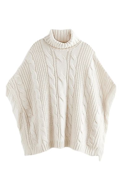 Next Strickponcho Cape-Strickjacke mit Rollkragen, Fransen günstig online kaufen