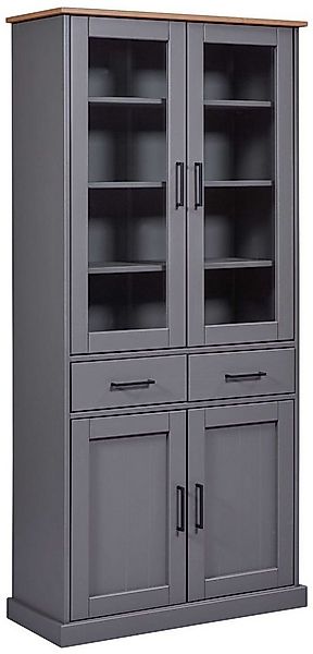 FURNARO Standvitrine Buffet, Landhaus, Massivholz, 90 x 38,4 x 190 cm günstig online kaufen