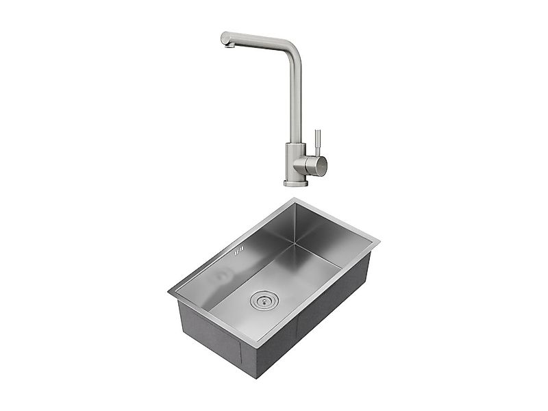 Set Spülbecken 76 x 45 cm SOELA + Armatur ROFILA aus Edelstahl - Grau günstig online kaufen