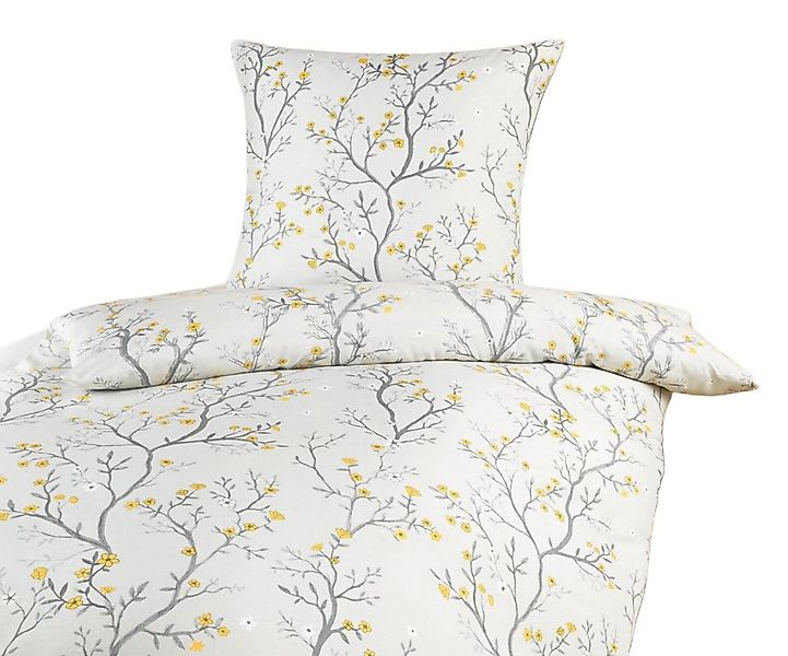 soma Bettwäsche Mikrofaser 135x200 80x80 weiß grau gold Kirschblüten sale, günstig online kaufen