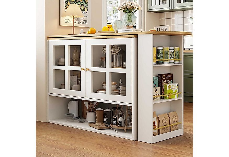 BBWL Sideboard 360° drehbare Essbar aus MDF mit Glasfronten, 5 Ablagen & Si günstig online kaufen