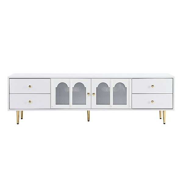 Gotagee TV-Schrank Weiß Lowboard mit Schubladen Glastür Wohnzimmer goldenen günstig online kaufen