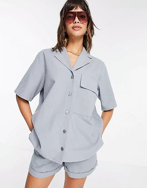 ASOS DESIGN – Bowlinghemd in verwaschenem Entenei-Blau, Kombiteil günstig online kaufen
