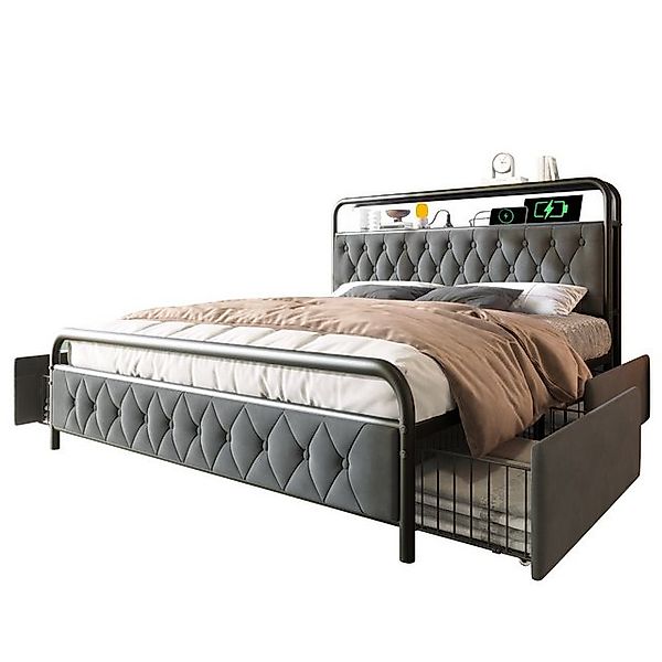Gotagee Polsterbett USB Metallbett LED Jugendbett Samt flaches Bett 180x200 günstig online kaufen