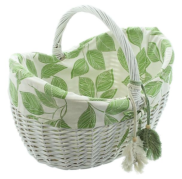 Dekoleidenschaft Einkaufskorb "Blätter" aus Weide geflochten weiß, Weidenko günstig online kaufen