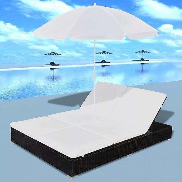 Outdoor-loungebett Mit Sonnenschirm Poly Rattan Schwarz günstig online kaufen