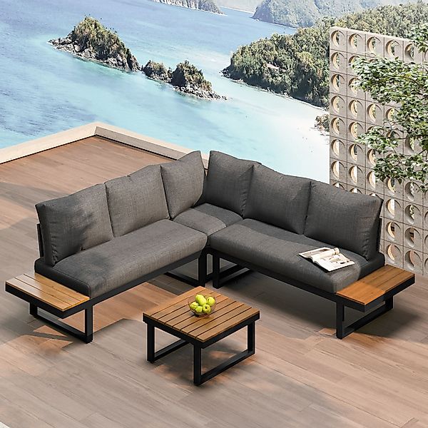Merax Gartenlounge-Set, (1 Couchtisch, 2 Bänke, günstig online kaufen