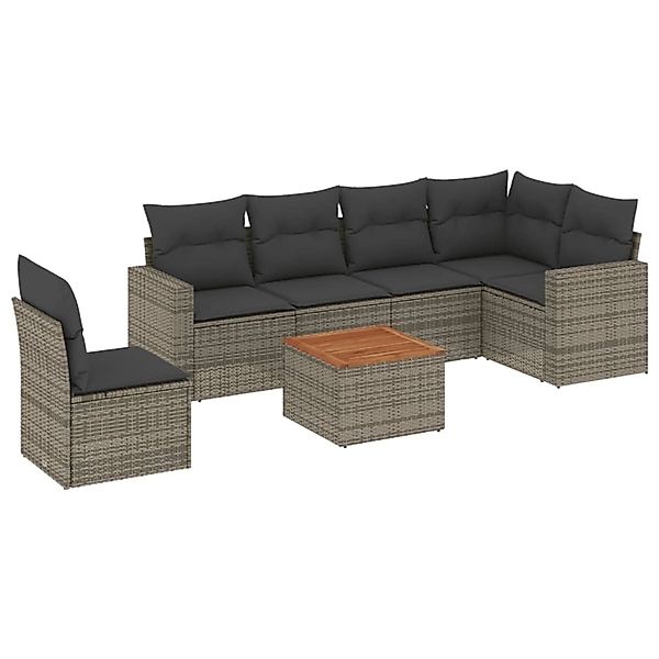 vidaXL 7-Tlg Garten-Sofagarnitur mit Kissen Grau Poly Rattan 3256480 günstig online kaufen