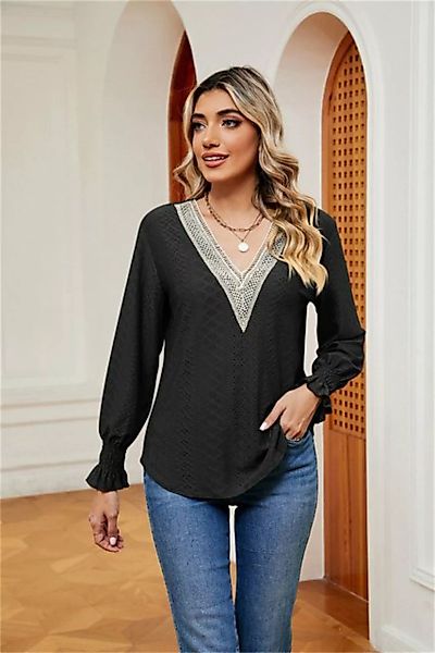 RUZU UG Kurzarmshirt T-Shirt, lockerer Pullover, V-Ausschnitt, Spitze, lang günstig online kaufen