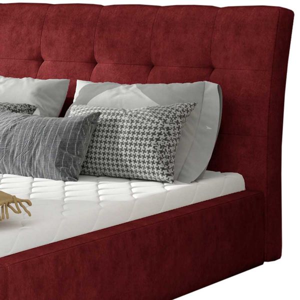 Polsterbett Doppelbett in Rot aus Vintage Optik Webstoff günstig online kaufen