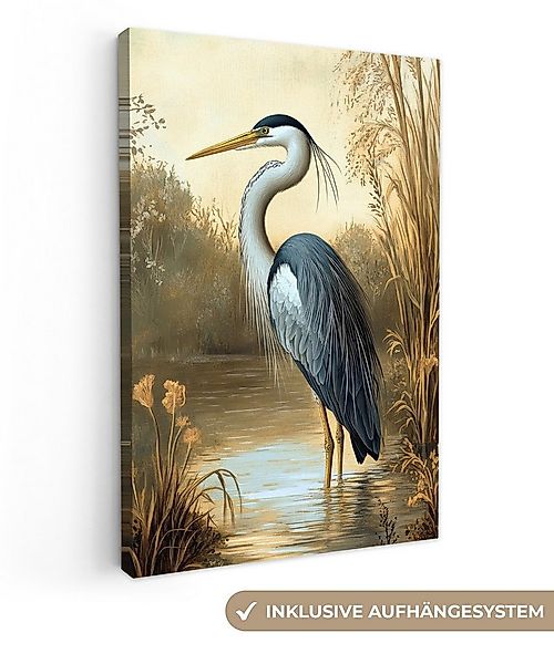 OneMillionCanvasses® Leinwandbild Reiher - Wasser - Pflanzen, Fotodruck (1 günstig online kaufen