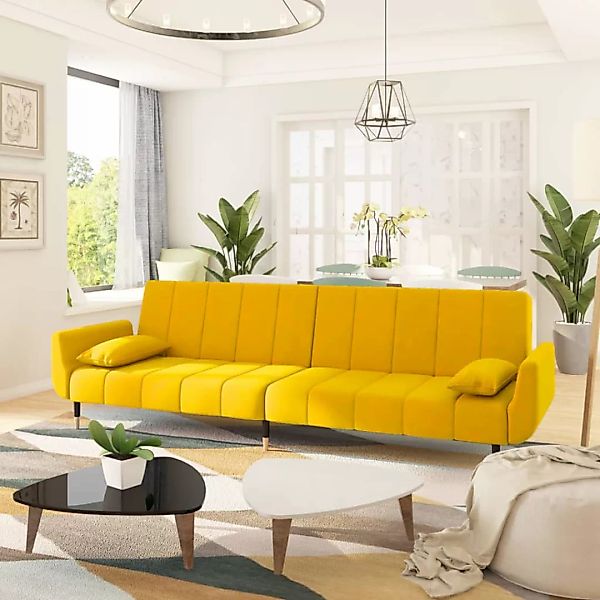 Vidaxl Schlafsofa 2-sitzer Mit 2 Kissen Gelb Samt günstig online kaufen