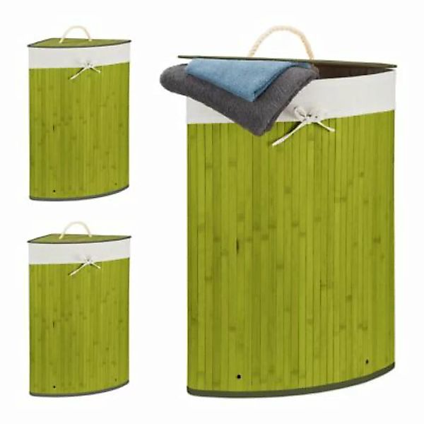 relaxdays 3 x Eckwäschekorb Bambus grün günstig online kaufen