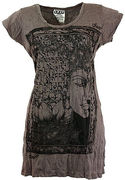 Guru-Shop T-Shirt Sure Long Shirt, Minikleid Mantra Buddha - taupe Festival günstig online kaufen