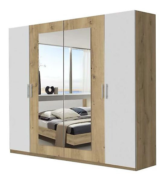 Schrank mit Spiegel 225 cm breit NORA Holzoptik Braun / Weiß günstig online kaufen