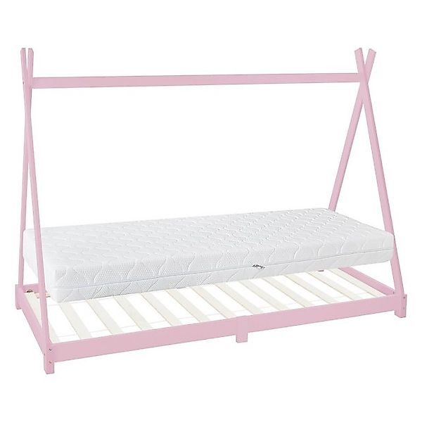 ML-Design Kinderbett Tipi 90x200 cm Rosa mit Matratze H16cm Lattenrost günstig online kaufen