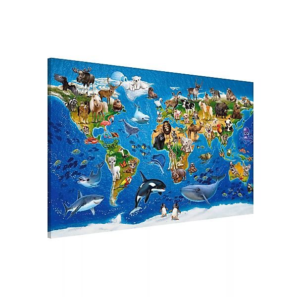 Magnettafel Kinderzimmer - Querformat 3:2 Weltkarte mit Tieren günstig online kaufen