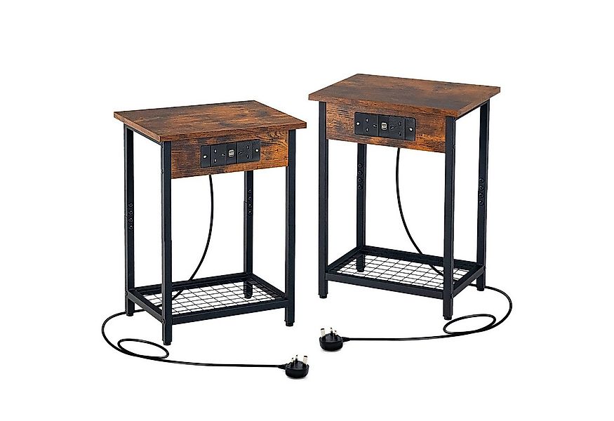 COSTWAY Nachttisch (2-St), mit 2 USB-Anschlüssen, 2 Steckdosen, Ladestation günstig online kaufen