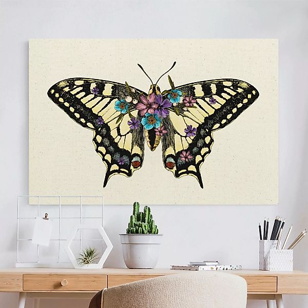 Leinwandbild auf Canvas Natural Illustration floraler Schwalbenschwanz günstig online kaufen