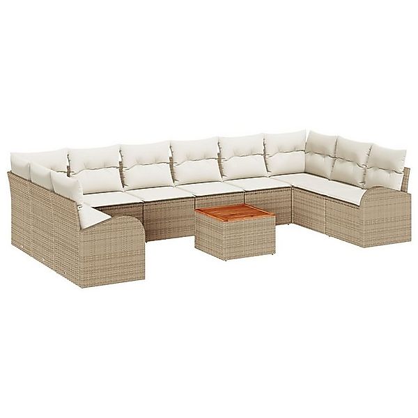 vidaXL Loungesofa 11-teiliges Garten Sofa Set mit Kissen Beige Poly Rattan, günstig online kaufen