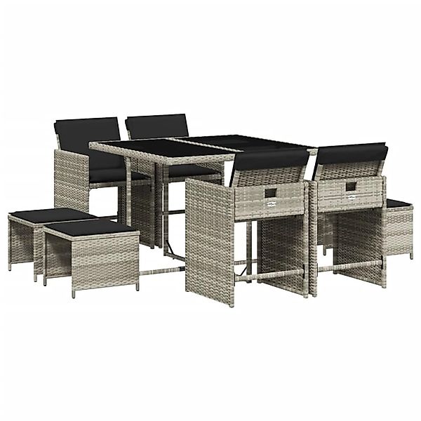 vidaXL 9-Tlg Garten-Essgruppe mit Kissen Hellgrau Poly Rattan 3211139 günstig online kaufen