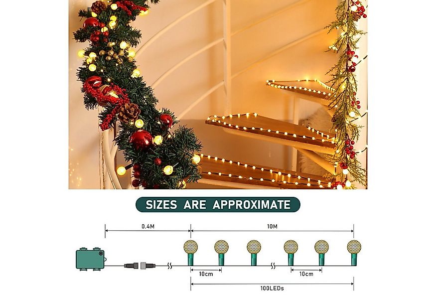 Elegear LED-Lichterkette 10M 100LEDs weihnachtsdeko Batterie, Kugel Lichter günstig online kaufen