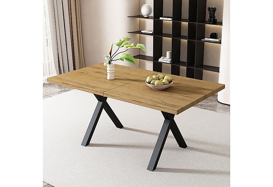 KLAM HOME Esstisch Moderner Esstisch Mit Kreuzbein Design In Eiche Und Schw günstig online kaufen