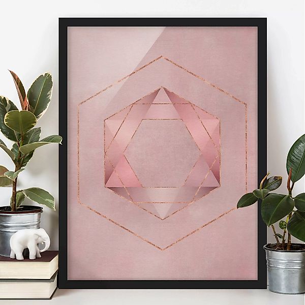 Bild mit Rahmen - Hochformat Geometrie in Rosa und Gold I günstig online kaufen