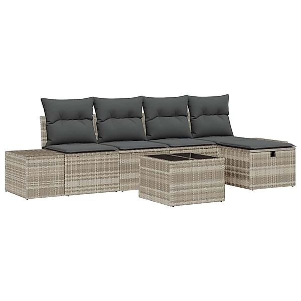 vidaXL Garten-Sofa-Set mit Kissen 6-Tlg Hellgrau Poly Rattan 3359371 günstig online kaufen