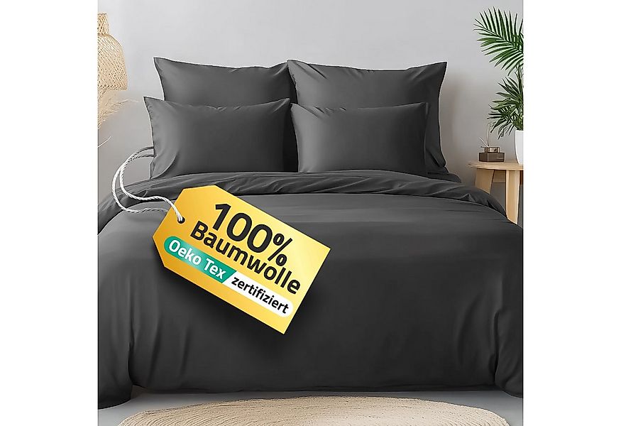 Slummer Bettwäsche Baumwolle 135x200 oder 155x220 cm grau, Baumwolle, 4 tei günstig online kaufen